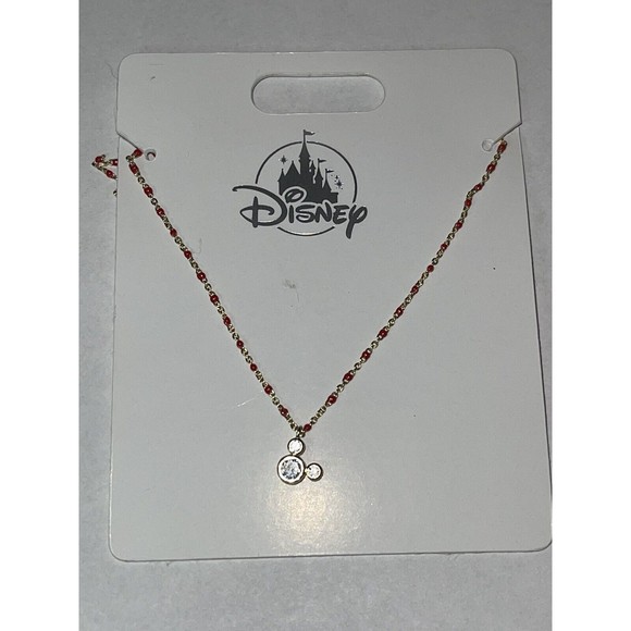 Disney Jewelry - Disney Parks Mickey Mouse Crystal Icon Pendant Necklace Gold and Red Bead Chain